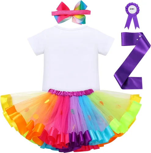 Vista 2 de ODASDO Conjunto de banda de tutú con diadema, diseño bohemio, arco iris, cumpleaños, para niñas y niños pequeños