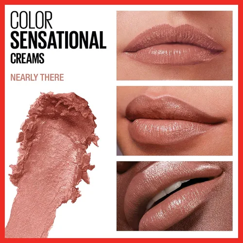 Vista 3 de Maybelline Color Sensational Lápiz labial, maquillaje de labios, acabado crema, lápiz labial hidratante, Nearly There, nude, 1 unidad 205 Casi HAY