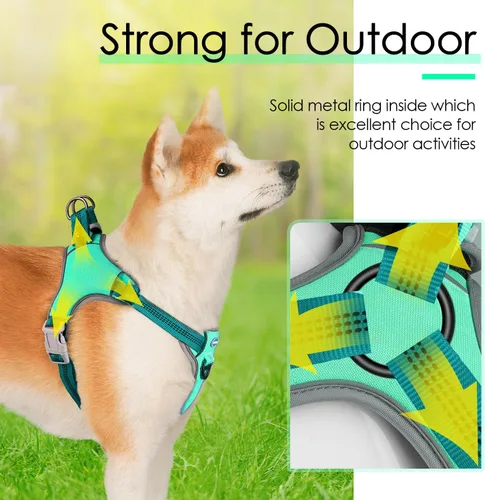 Vista 4 de ThinkPet Arnés sin tirones, a prueba de escape, chaleco reflectante para perro, ajustable, transpirable, arnés halter con clip trasero/frontal