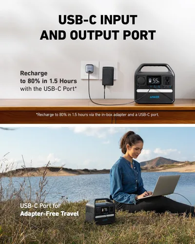 Vista 5 de Estación de energía portátil Anker 521 mejorada con batería LiFePO4, PowerHouse de 256Wh y 6 puertos, generador solar de 300W (600W pico)