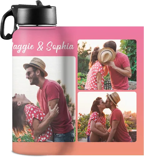 Vista 10 de Botellas de agua personalizadas para niñas, de acero inoxidable con aislamiento de doble pared con pajita, botella de agua de color degradado