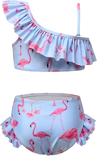 Vista 2 de QPANCY Trajes de baño de dos piezas para niñas con un hombro descubierto