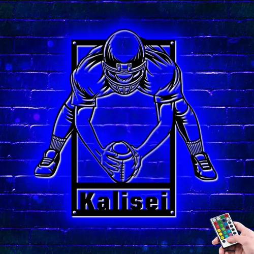 Vista 12 de Letrero de metal personalizado para jugador de fútbol con luz LED, nombre y número personalizado, arte de pared de fútbol, letrero de neón