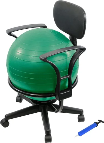 Vista 7 de CanDo Silla de bola de metal – Silla de bola de ejercicio ergonómica inflable con bomba de aire para el hogar, la oficina y el aula Rojo