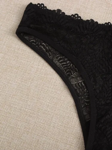Vista 4 de MakeMeChic Conjunto de 4 tangas de encaje para mujer, de talle medio, con ribete festoneado