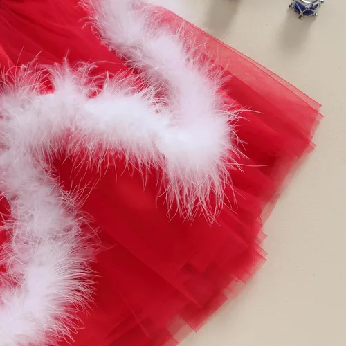 Vista 4 de Ayalinggo Vestido halter de Navidad para niña pequeña, con lentejuelas, tutú con purpurina, falda tutú y sombrero, disfraz de Papá Noel, ropa