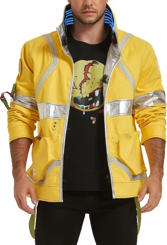 Vista 9 de Chaqueta táctica de cosplay con cuello alto brillante para hombre Collar verde-azul