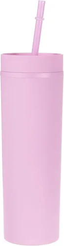Vista 17 de uxcell Vaso delgado con tapas y pajitas, vaso delgado de 16 onzas color negro mate a granel, vaso acrílico pastel reutilizable, vaso de plástico