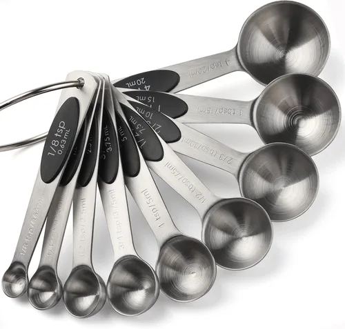 Vista 9 de Juego de 9 cucharas medidoras magnéticas de acero inoxidable Cucharas de anidación resistentes cucharadas para medir ingredientes secos y líquidos