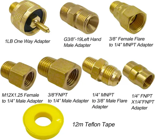 Vista 2 de MENSI Kit convertidor de botellas de tanque de propano de gas con antorcha de malas hierbas, ajuste de 1 libra con 3/8 "NPT, 1/4 "NPT, M12X1.25