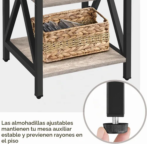 Vista 6 de Yaheetech - Mesa auxiliar de sala de estar, mesa lateral de 3 niveles con estantes de almacenamiento para oficina en casa, mesas de sofá de diseño X