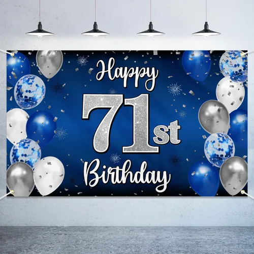 Vista 32 de Decoración de feliz cumpleaños número 100, globo azul y plateado grande cartel de fondo de cumpleaños de 100 años - Suministros para fiesta