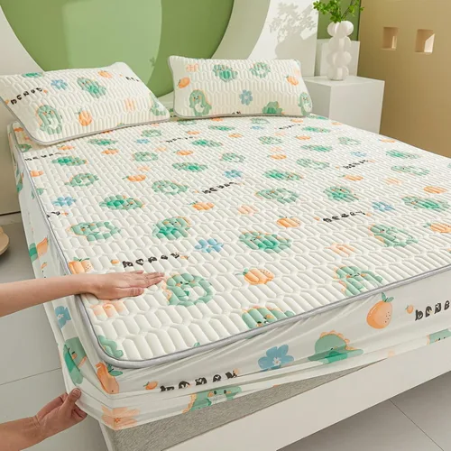 Vista 14 de FCLDESHOP Sábanas de bolsillos profundos, sábana bajera con estampado de látex fresco grueso de verano, protector de colchón de animé de dibujos