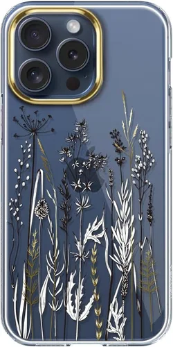 Vista 6 de luolnh Funda compatible con iPhone 15 Pro Max, para mujeres y niñas, a prueba de golpes, con patrón floral transparente, carcasa trasera dura