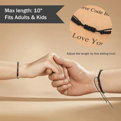 Vista 4 de Pulseras de código morse para mujeres y hombres, pulseras de cuerda, pulseras inspiradoras regalos para parejas, mamá, hija, mejor amiga, pulseras