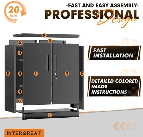 Vista 7 de INTERGREAT Armarios de almacenamiento de metal con cerradura, gabinete de almacenamiento de oficina con cerradura de 36 pulgadas con 2 puertas y 2