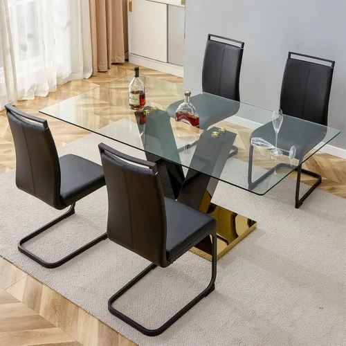 Vista 3 de Juego de mesa de comedor de cristal de 71 pulgadas para 4, juego de mesa de cocina moderno para 4, juego de mesa de comedor para el hogar