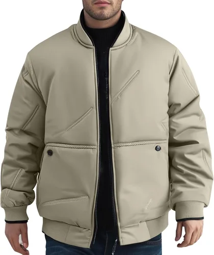 Vista 9 de Chaquetas acolchadas para hombre, cálidas, con cremallera, casual, chaqueta bomber softshell gruesa cortavientos, chaqueta universitaria, abrigos