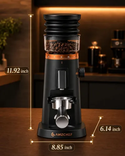 Vista 6 de AMZCHEF Molinillo de café de dosis única, baja retención, 75 ajustes, negro