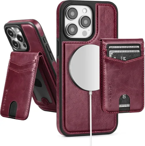 Vista 37 de SkyEagle - Funda tipo cartera compatible con MagSafe para iPhone 11, color negro Detachable Magnetic Credit Card Holder,RFID Blocking,PU