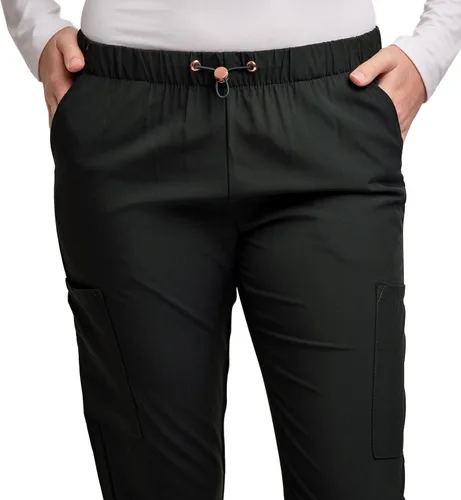 Vista 6 de Pantalones quirúrgicos Green Town para mujer - Pantalón quirúrgico jogger, bolsillos cargo, tela elástica, cordón de ajuste, fácil cuidado Negro