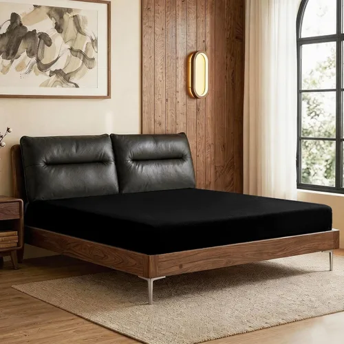Vista 2 de Sábana ajustable Lirex, tamaño individual XL 100% algodón 300 hilos, transpirable y suave, color negro, 100x190cm