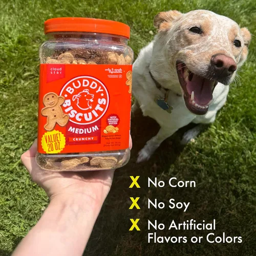 Vista 6 de Buddy Biscuits Golosinas crujientes para perros medianos, mantequilla de maní, tarro de 20 onzas