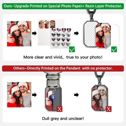 Vista 4 de Bestyle Collares de fotos personalizados (mejorados, más vívidos y claros) para hombres y mujeres, etiqueta de corazónmilitarcolgante de etiqueta