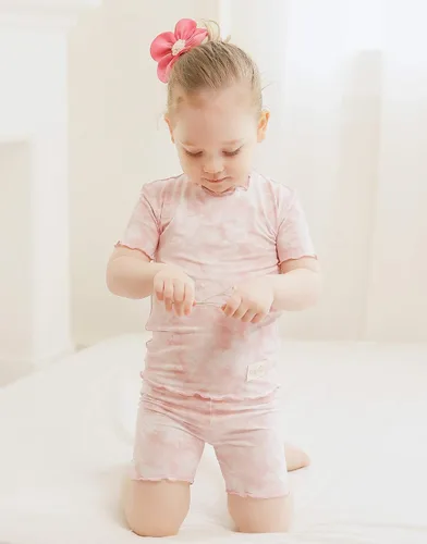 Vista 3 de VAENAIT BABY Pijama de bambú suave teñido anudado corto de verano, conjunto de 2 piezas, 6M-12 años