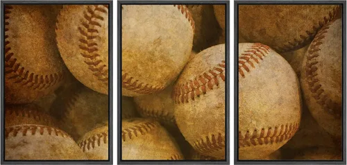 Vista 590 de wall26 Lienzo enmarcado para pared, juego de arte de primer plano, detalles de costuras de béisbol, atletas deportivos, fotografía, moderno
