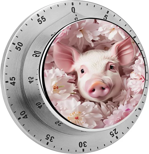 Vista 9 de Pig Floral Kitchen Timer Mechanical No-Battery, Magnetic Back, Loud Alarm for Kitchen, Study & Fitness