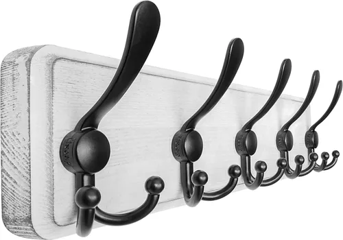 Vista 31 de Dseap Perchero de Pared Montado - 5 Ganchos Triangulares, Resistente, Perchero de Pared de Madera para Abriggos, Sombreros, Chaquetas, Ropa, Negro