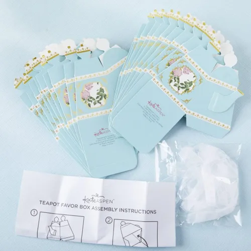 Vista 4 de Kate Aspen, Colección vintage floral para fiesta de té, tetera, tamaño único, lámina azul y dorada (28592NA), caja de recuerdo de tetera con lámina