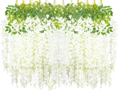 Vista 13 de AITISOR Paquete de 24 guirnaldas artificiales de vid de glicina falsa (3.75 pies), guirnalda colgante de flores de seda para decoración del hogar