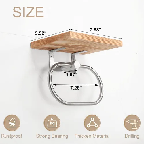 Vista 7 de TocTen Toallero de mano para baño, toalla de pared con estante de madera, toallero de mano de metal de alta calidad, accesorios de baño, colgador