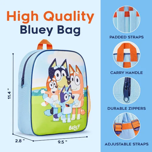 Vista 3 de Bluey Mochila, mochila para niños con interior espacioso, bolsillos laterales de malla, linda mochila para niños y niños pequeños con correas