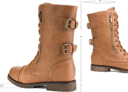 Vista 3 de DREAM PAIRS Women's Combat Boots, Mid Calf Built-in Wallet Pocket Lace up Military Ankle Booties