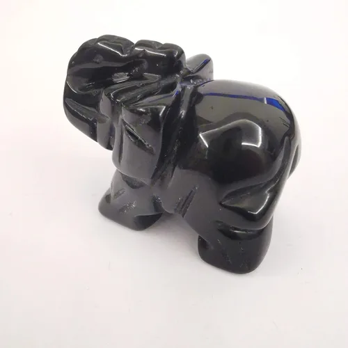 Vista 4 de Estatua de cristal de elefante tallada a mano, escultura de animal guardián de oficina en casa, decoración de 1.5 pulgadas, obsidiana negra