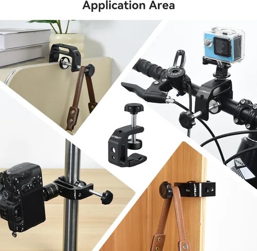 Vista 8 de UTEBIT 0.36"-1.2" Universal Aluminum C-Desk Clamp, Black Adjustable Support Clamp with 1/4" and 3/8" Thread for Desktop Mount Holder Flash Desks