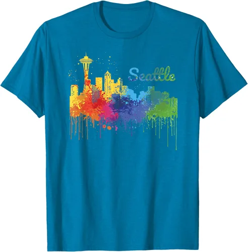 Vista 5 de Seattle Washington Skyline Watercolor Souvenir Seattle Camiseta, Negro