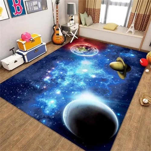 Vista 35 de Alfombra de espacio exterior para habitación de niños, 3 x 5 pies, alfombra Galaxy para dormitorio de niños, suave, antideslizante, sistema solar