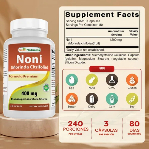 Vista 2 de Best Naturals Noni 400 mg 240 Cápsulas