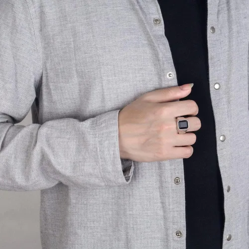 Vista 6 de Meilanduo Anillos de ónix negro para hombre plata de ley 925 anillos de piedra de ágata cuadrada vintage anillos de hombre anillo de hombre