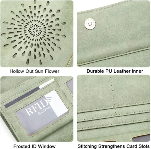 Vista 5 de Aphison - Cartera larga de cuero suave RFID para mujer, con caja de regalo