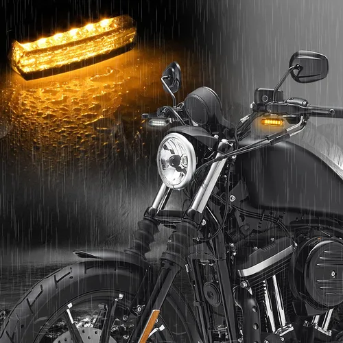 Vista 4 de NTHREEAUTO Señales de giro secuenciales de manubrio delanteras, intermitentes LED de flujo para motocicleta, mini luz de marcha compatible