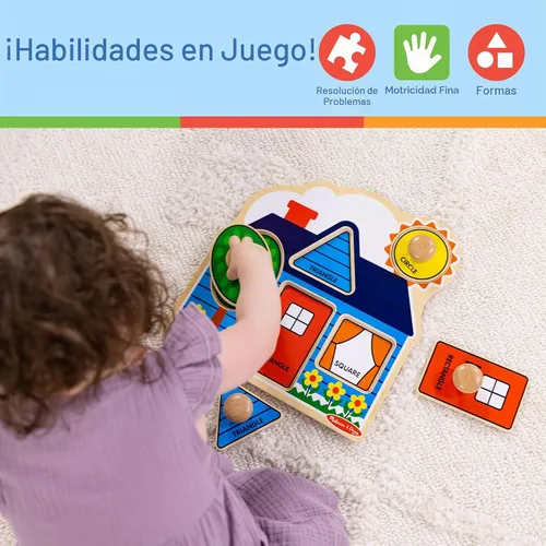 Vista 6 de Melissa & Doug First Shapes - Rompecabezas de pomo jumbo con formas, rompecabezas de clavijas de madera para niños pequeños, juguete educativo