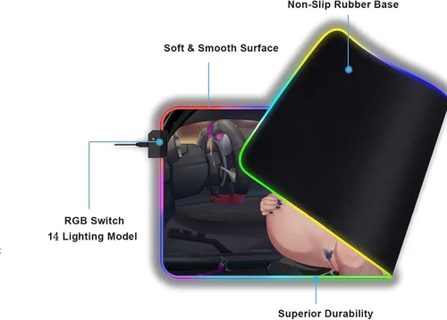 Vista 7 de Anime Girl - Alfombrilla de mouse sexy para computadora de juegos RGB grande gamer XXL, alfombra grande LED de PC con pechos retroiluminados, pecho
