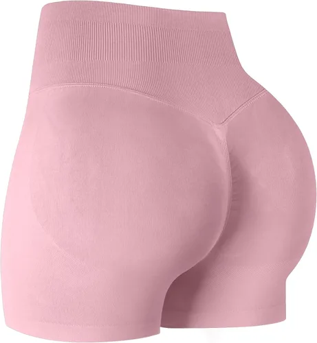 Vista 13 de ATHVOTAR Pantalones cortos de gimnasio para entrenamiento para mujeres, cintura alta sin costuras que levantan y fruncen los glúteos, pantalones