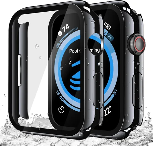 Vista 11 de Misxi Paquete de 2 fundas impermeables con botón diseñadas para Apple Watch Series 3 Series 2 de 38mm, funda rígida de policarbonato anticaídas