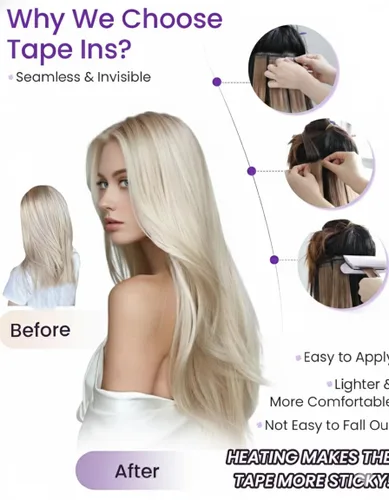 Vista 2 de LaaVoo - Extensiones de cabello humano con cinta adhesiva, color marrón a rubio ceniza, extensiones de cabello humano real, cintas en extensiones